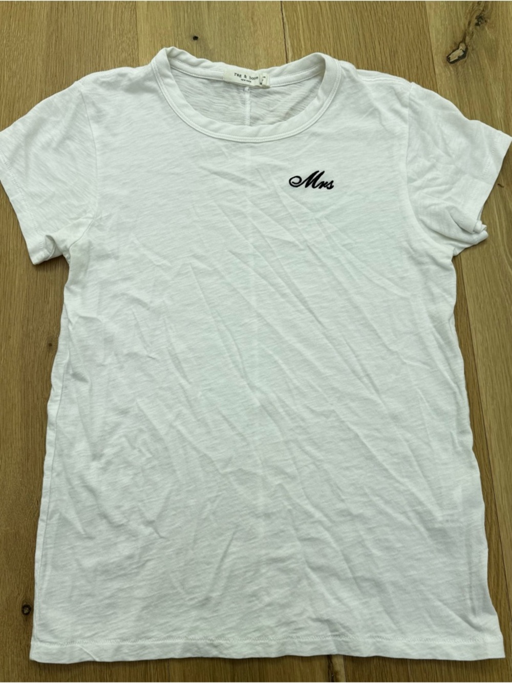 rag & bone White Short Sleeve Tee with Black 'Mrs' Embroidery